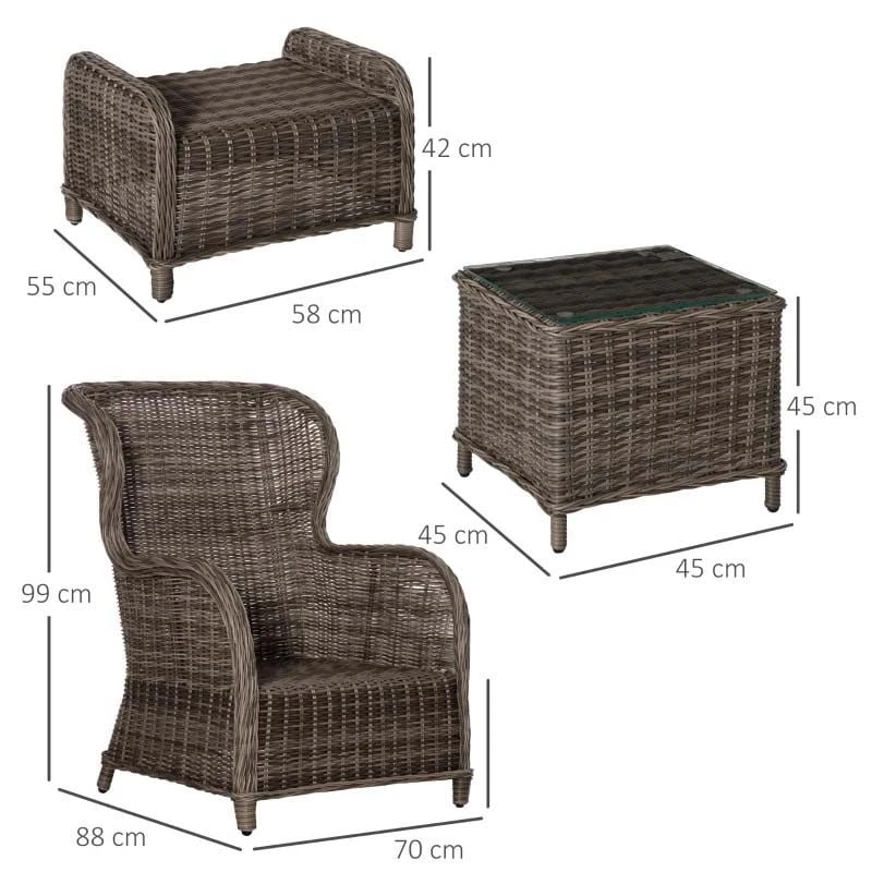 Outsunny 2-Seater Rattan Garden Furniture Set - Brown - 860-084BN - Image 3