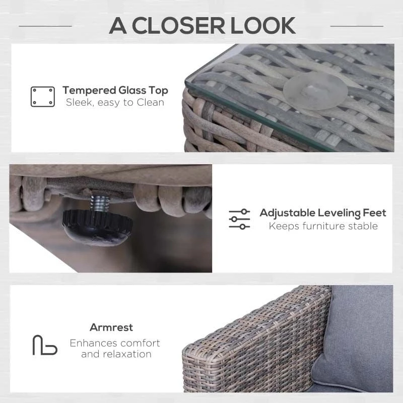 Outsunny 2-Seater Rattan Garden Furniture Set - Brown - 860-088 - Image 6