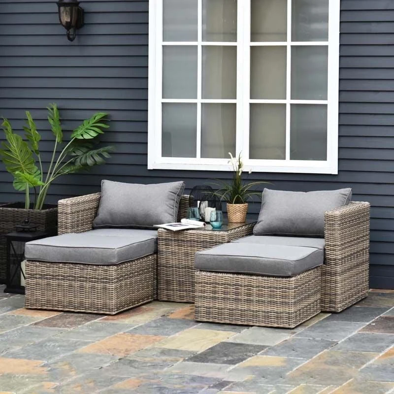 Outsunny 2-Seater Rattan Garden Furniture Set - Brown - 860-088