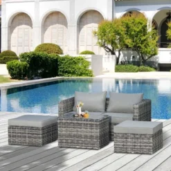 Outsunny 2-Seater Rattan Garden Furniture Set - Grey - 860-088GY