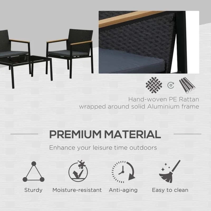 Outsunny 4-Seater Rattan Garden Furniture Set - Black - 860-092V70 - Image 4