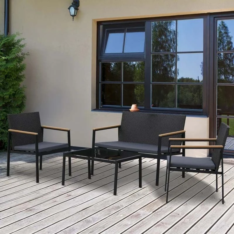 Outsunny 4-Seater Rattan Garden Furniture Set - Black - 860-092V70 - Image 8