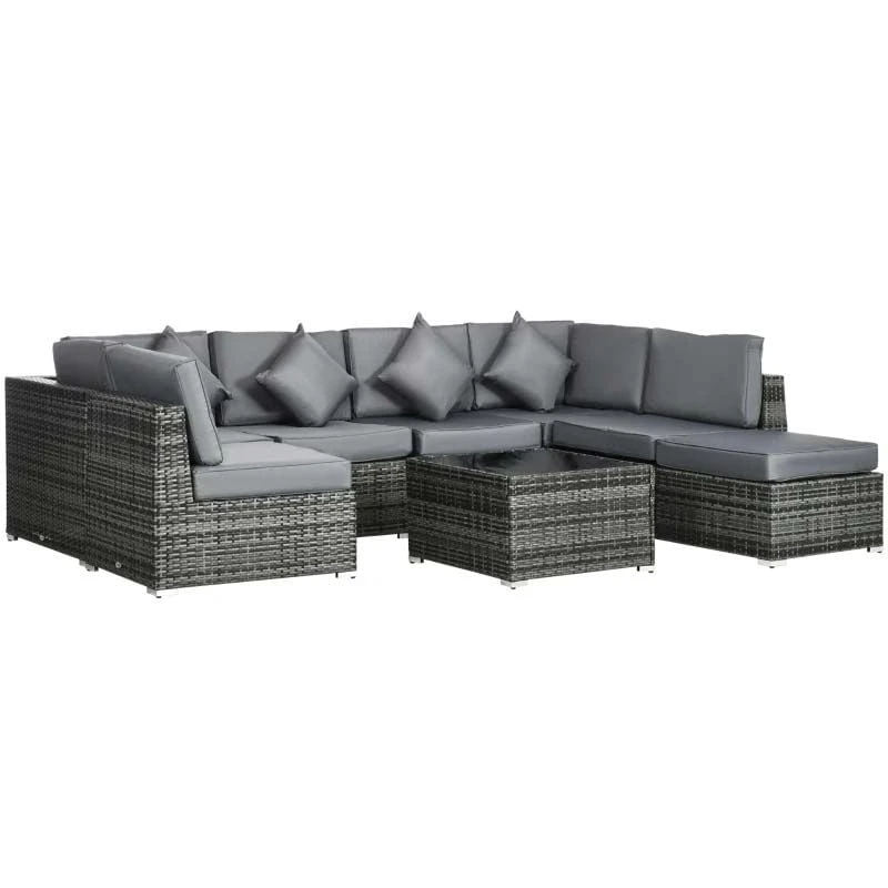 Outsunny 8 Piece Rattan Garden Furniture Set - Grey - 860-096V00GG - Image 2