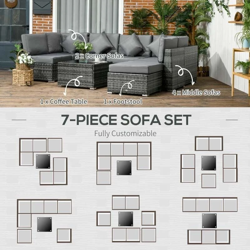 Outsunny 8 Piece Rattan Garden Furniture Set - Grey - 860-096V00GG - Image 6