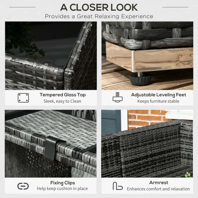 Outsunny 8 Piece Rattan Garden Furniture Set - Grey - 860-096V00GG - Image 7