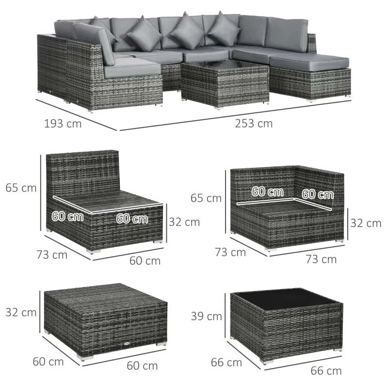 Outsunny 8 Piece Rattan Garden Furniture Set - Grey - 860-096V00GG - Image 3