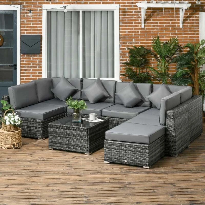 Outsunny 8 Piece Rattan Garden Furniture Set - Grey - 860-096V00GG