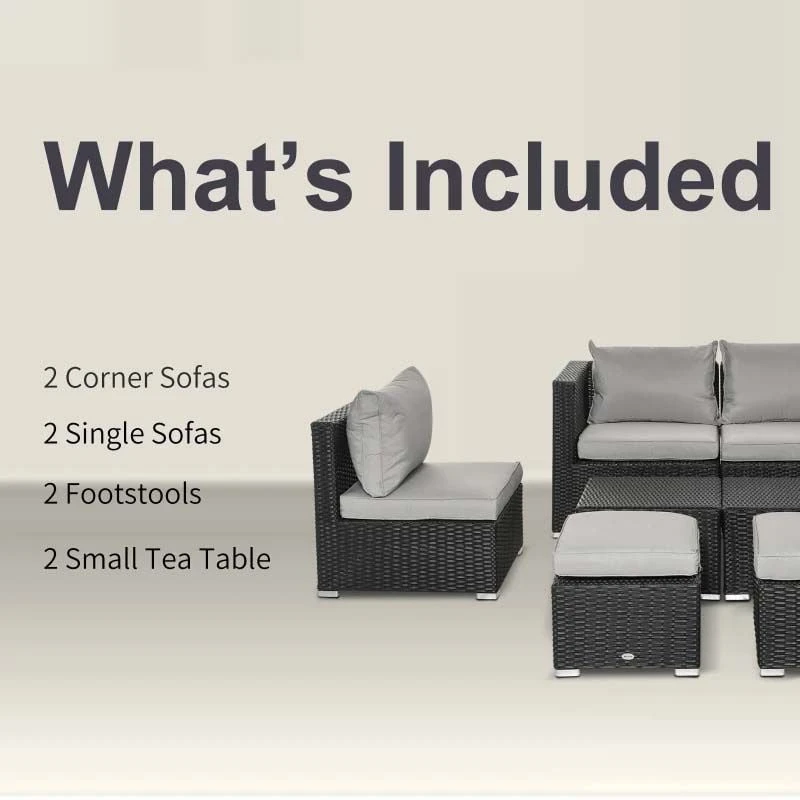 Outsunny 6-Seater Rattan Garden Furniture Set - Black - 860-099V70BK - Image 6