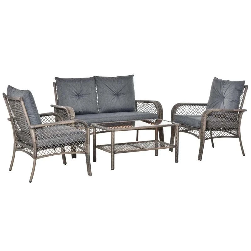 Outsunny 4-Seater Rattan Garden Furniture Set - Grey - 860-102V70CG - Image 2