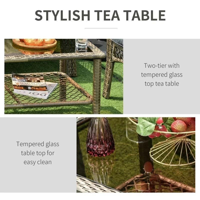 Outsunny 4-Seater Rattan Garden Furniture Set - Grey - 860-102V70CG - Image 7