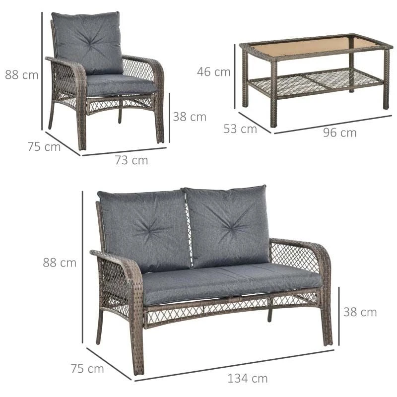 Outsunny 4-Seater Rattan Garden Furniture Set - Grey - 860-102V70CG - Image 3