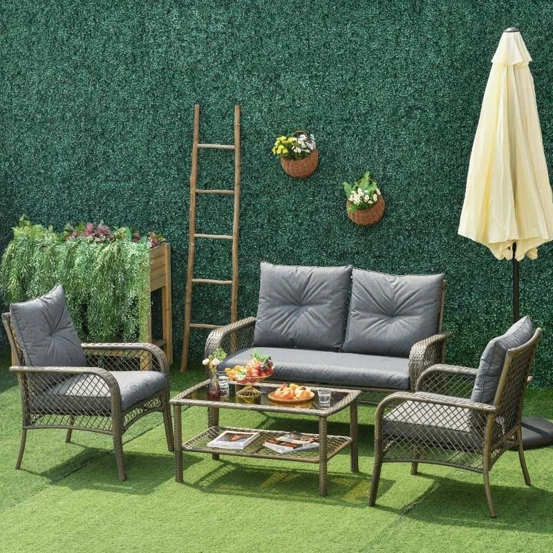 Outsunny 4-Seater Rattan Garden Furniture Set - Grey - 860-102V70CG - Image 9