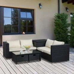 Outsunny 4 Piece Rattan Garden Furniture Set - Black - 860-104V70BK