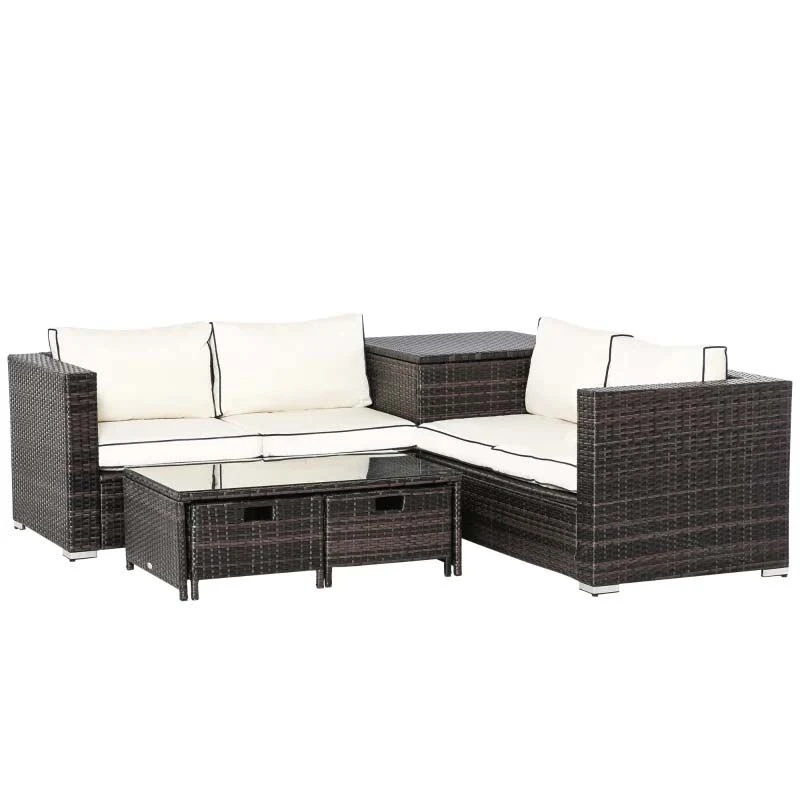 Outsunny 4-Seater Rattan Garden Furniture Set - Table/Storage - Brown - 860-104V70BN - Image 2