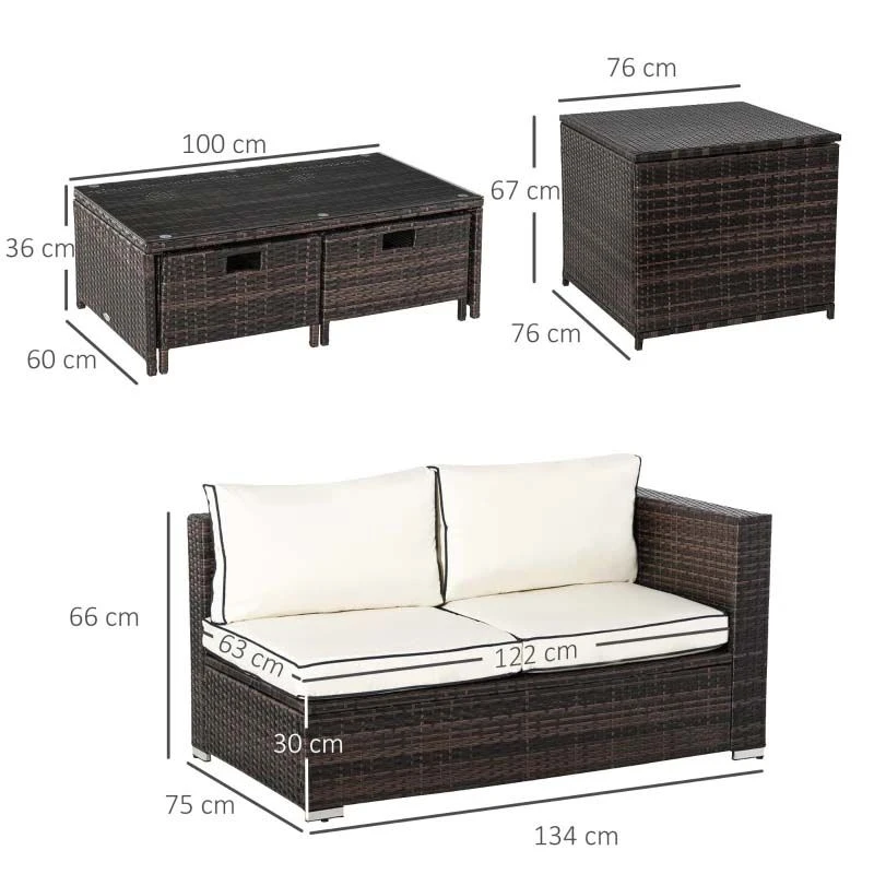 Outsunny 4-Seater Rattan Garden Furniture Set - Table/Storage - Brown - 860-104V70BN - Image 3