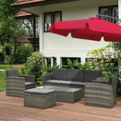 Outsunny 6-Seater Rattan Garden Furniture Set - Grey - 860-115