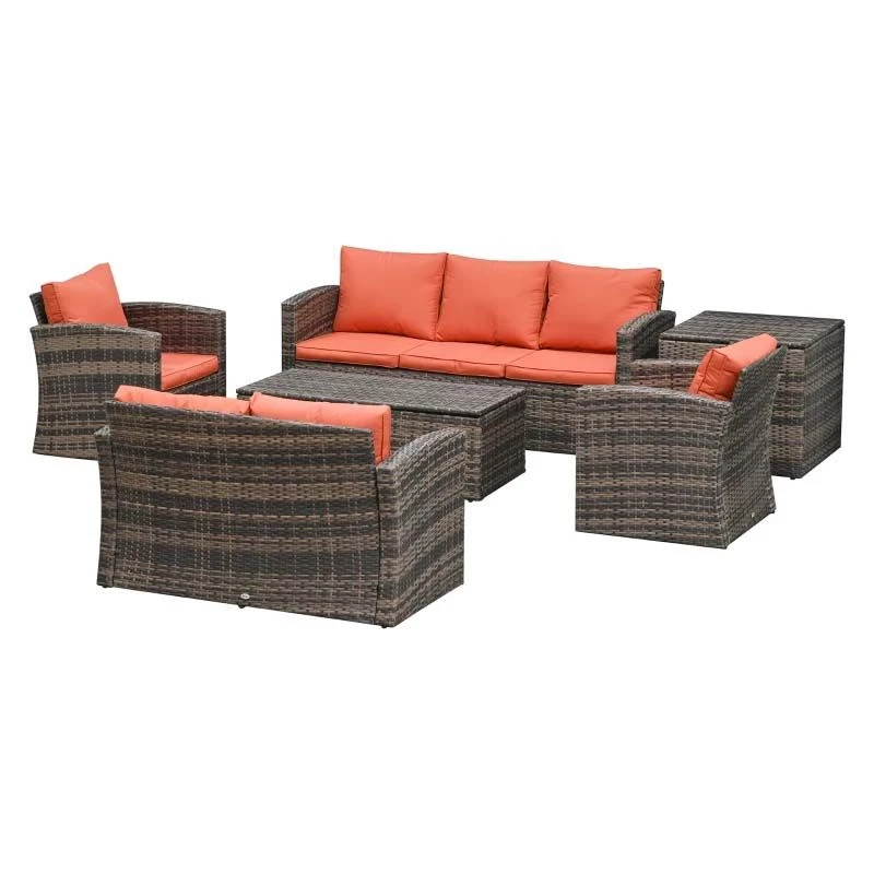 Outsunny 7-Seater Rattan Garden Furniture Set - Brown/Orange - 860-120V70 - Image 2