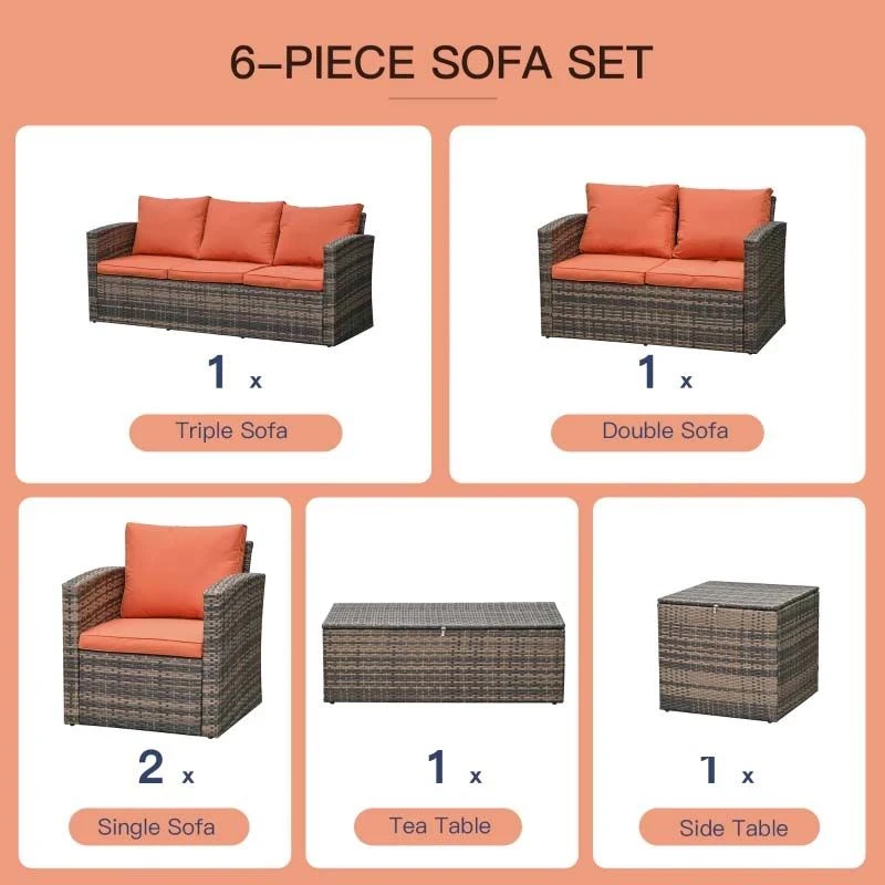Outsunny 7-Seater Rattan Garden Furniture Set - Brown/Orange - 860-120V70 - Image 7