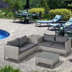 Outsunny 4 Piece Rattan Garden Furniture Set - Grey - 860-131V70