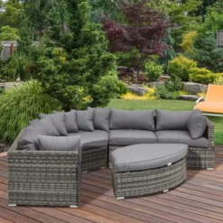 Outsunny 6 Piece Rattan Garden Furniture Set - Grey - 860-132