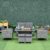 Outsunny 6-Seater Rattan Wicker Dining Table & Chairs Set With Cushions - Grey - 860-136V70