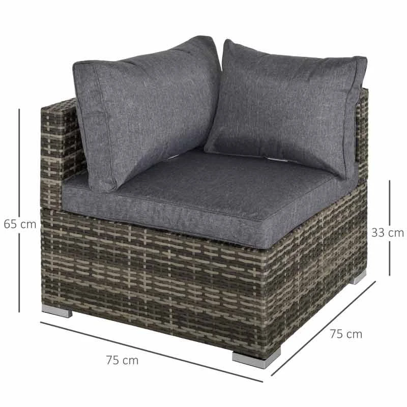 Outsunny Rattan Garden Corner Sofa Chair - Deep Grey - 860-137CG - Image 5
