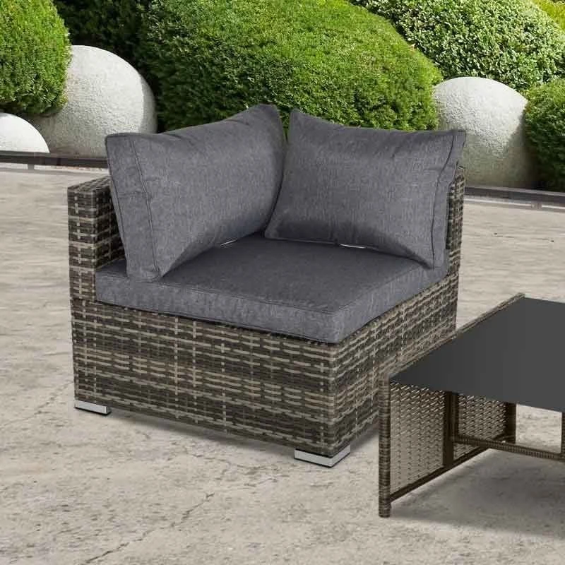 Outsunny Rattan Garden Corner Sofa Chair - Deep Grey - 860-137CG - Image 8