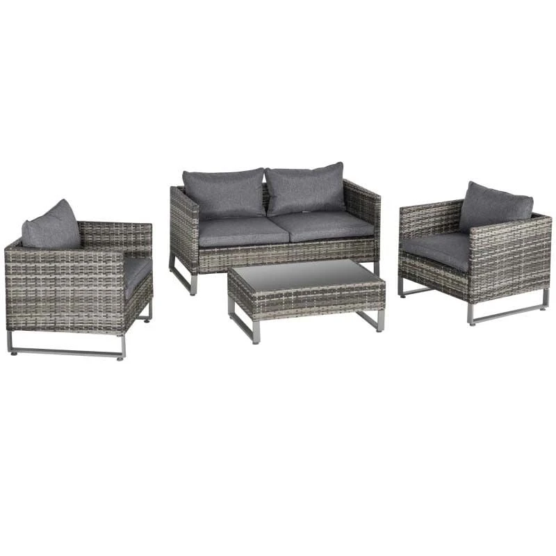 Outsunny 4-Seater Rattan Garden Furniture Set - Grey - 860-142V70CG - Image 2