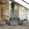 Outsunny 4-Seater Rattan Garden Furniture Set - Grey - 860-142V70CG