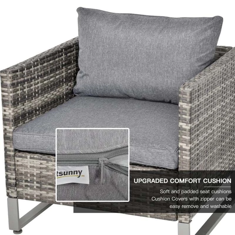 Outsunny 4-Seater Rattan Garden Furniture Set - Grey - 860-142V70CG - Image 5