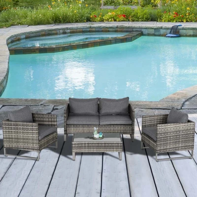 Outsunny 4-Seater Rattan Garden Furniture Set - Grey - 860-142V70CG - Image 7