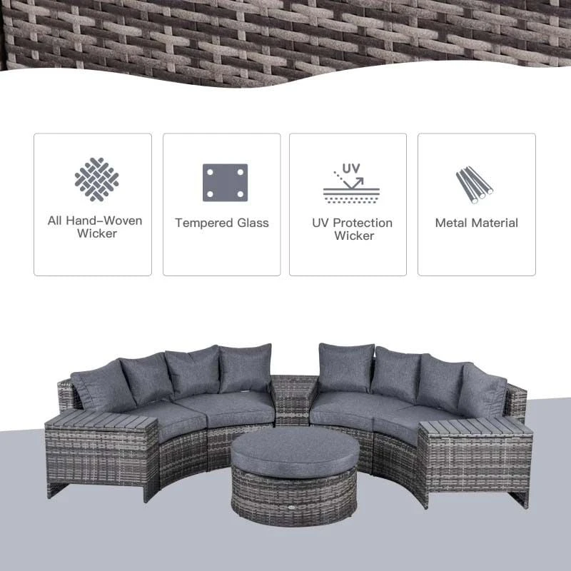 Outsunny 8-Seater Rattan Garden Furniture Set - Grey - 860-144V70CG - Image 6