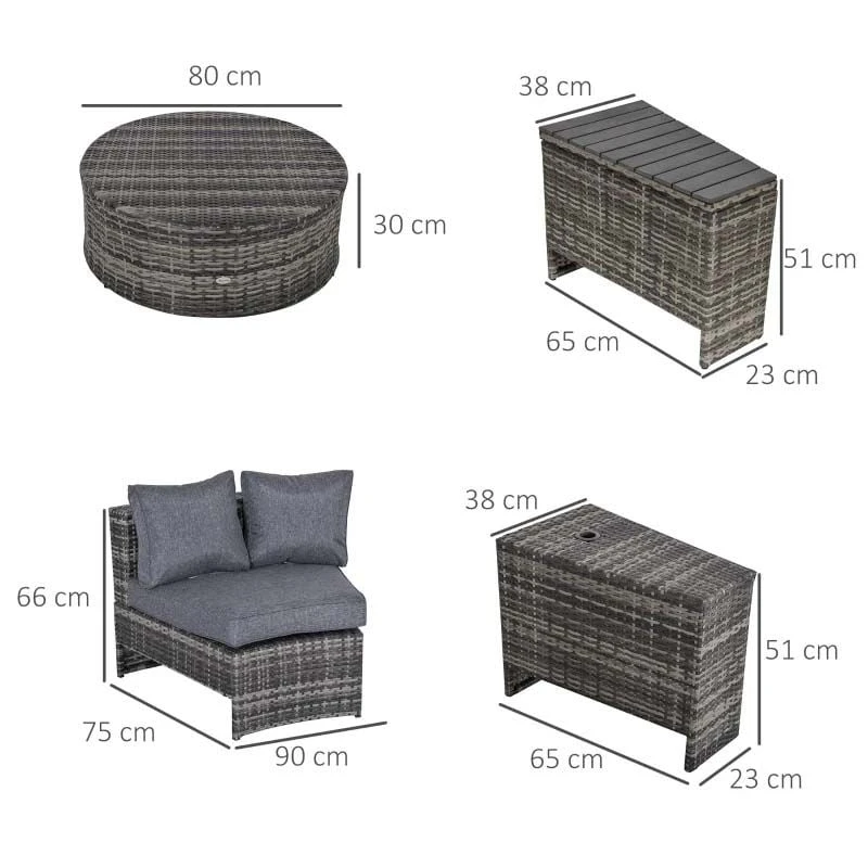 Outsunny 8-Seater Rattan Garden Furniture Set - Grey - 860-144V70CG - Image 3