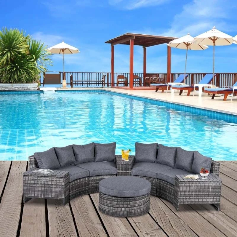 Outsunny 8-Seater Rattan Garden Furniture Set - Grey - 860-144V70CG - Image 8