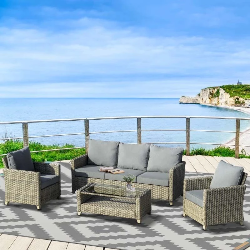 Outsunny 5-Seater Rattan Garden Furniture Set - Brown/Grey - 860-178V70 - Image 8