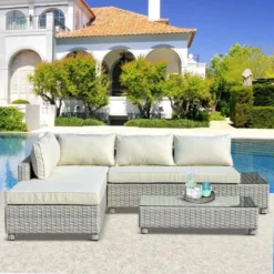 Outsunny 5-Seater Rattan Garden Furniture Set With Cushions - Grey - 860-179V70
