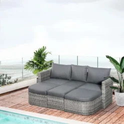 Outsunny 5-Seater Rattan Garden Furniture Set - Grey - 860-180