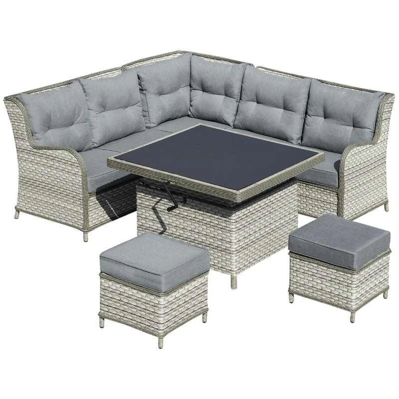 Outsunny 5-Seater Rattan Garden Furniture Set With Cushions - Grey - 860-184 - Image 2