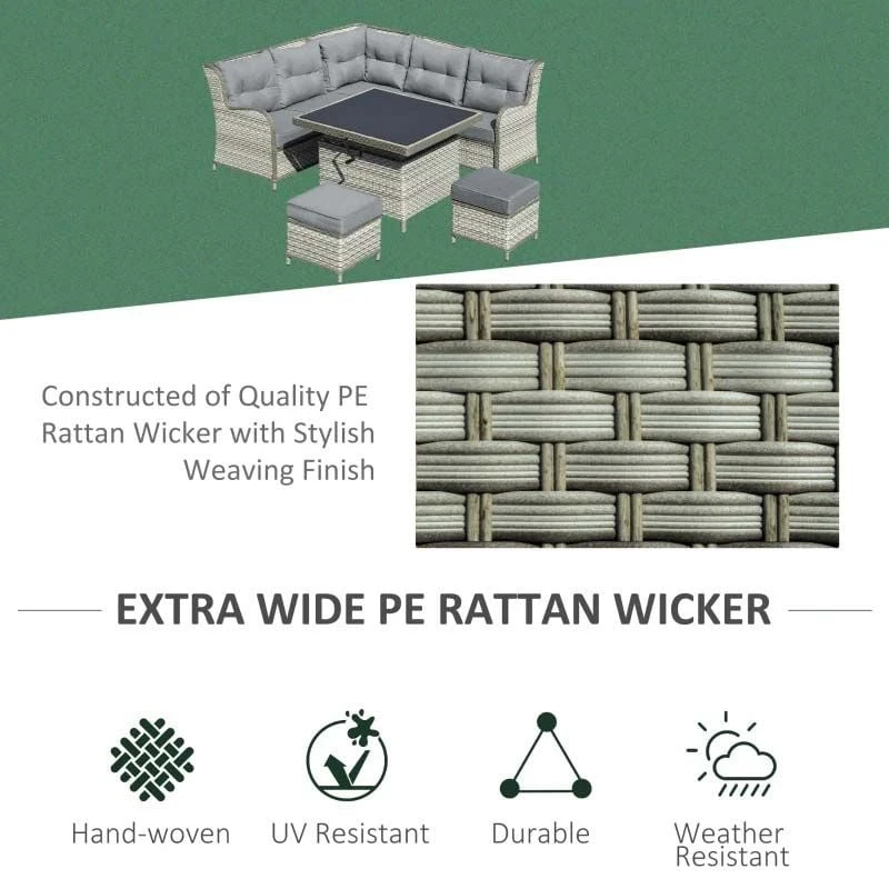 Outsunny 5-Seater Rattan Garden Furniture Set With Cushions - Grey - 860-184 - Image 4