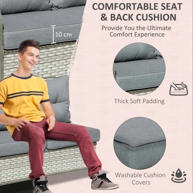 Outsunny 5-Seater Rattan Garden Furniture Set With Cushions - Grey - 860-184 - Image 5