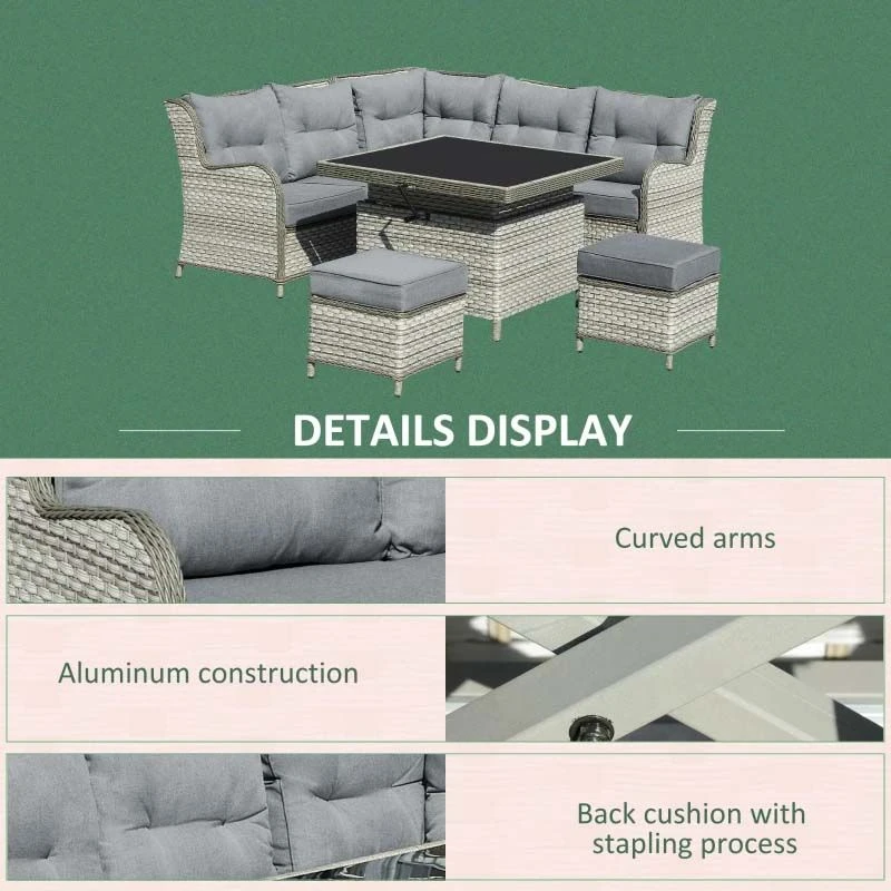Outsunny 5-Seater Rattan Garden Furniture Set With Cushions - Grey - 860-184 - Image 6