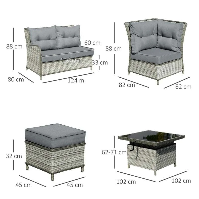 Outsunny 5-Seater Rattan Garden Furniture Set With Cushions - Grey - 860-184 - Image 3