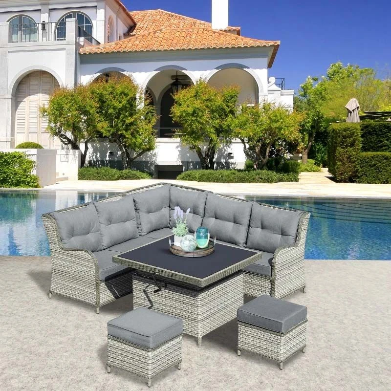 Outsunny 5-Seater Rattan Garden Furniture Set With Cushions - Grey - 860-184 - Image 9