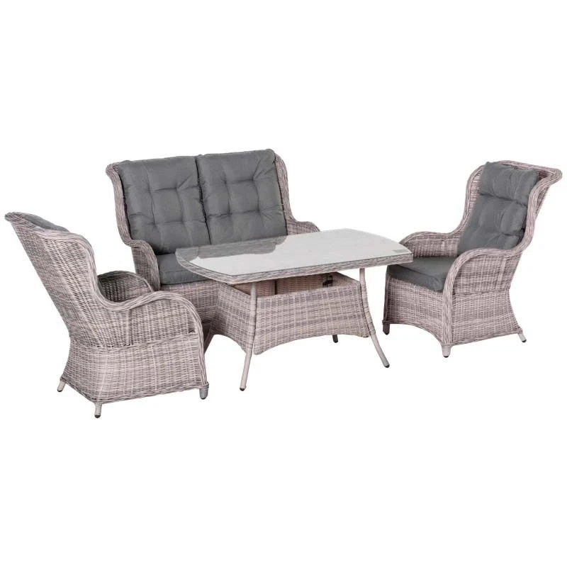 Outsunny 4-Seater Rattan Garden Furniture Set - Grey - 860-214V70 - Image 2