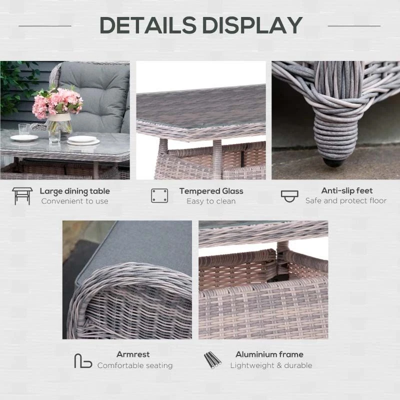 Outsunny 4-Seater Rattan Garden Furniture Set - Grey - 860-214V70 - Image 6