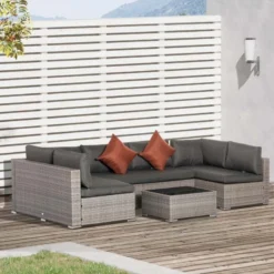 Outsunny 6-Seater Rattan Garden Furniture Set - Grey - 860-221V70