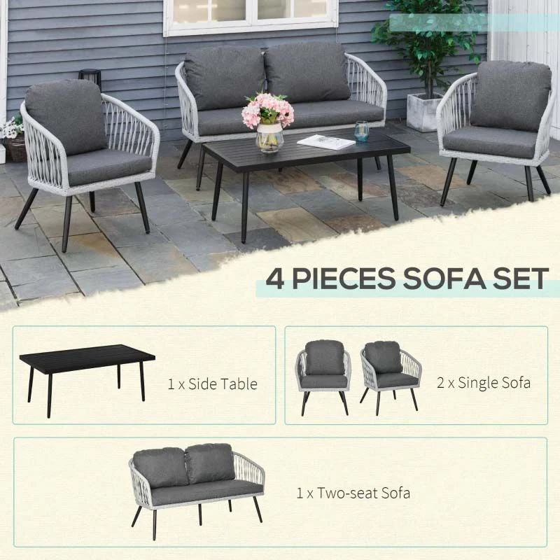 Outsunny 5-Seater Rattan Garden Furniture Set - Grey - 860-223V70 - Image 5