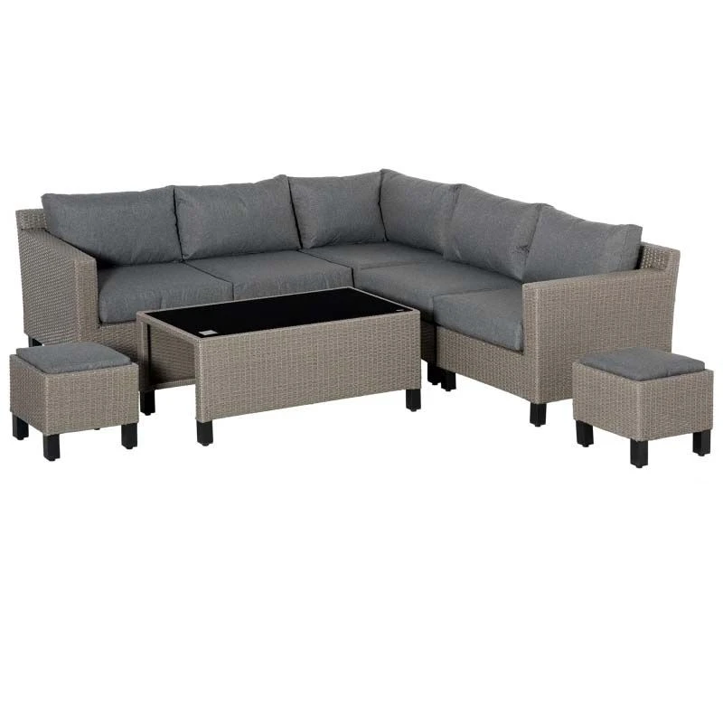 Outsunny 7-Seater Rattan Garden Furniture Set With Cushions - Grey - 860-226V70 - Image 2