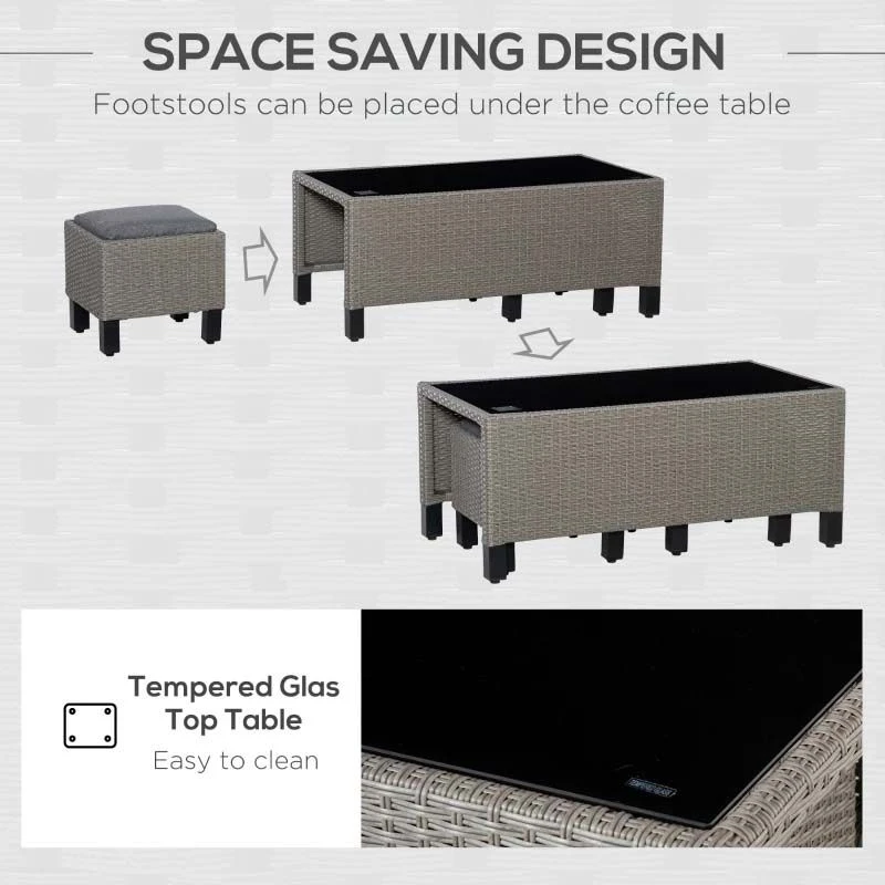 Outsunny 7-Seater Rattan Garden Furniture Set With Cushions - Grey - 860-226V70 - Image 5