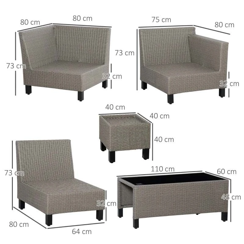 Outsunny 7-Seater Rattan Garden Furniture Set With Cushions - Grey - 860-226V70 - Image 3